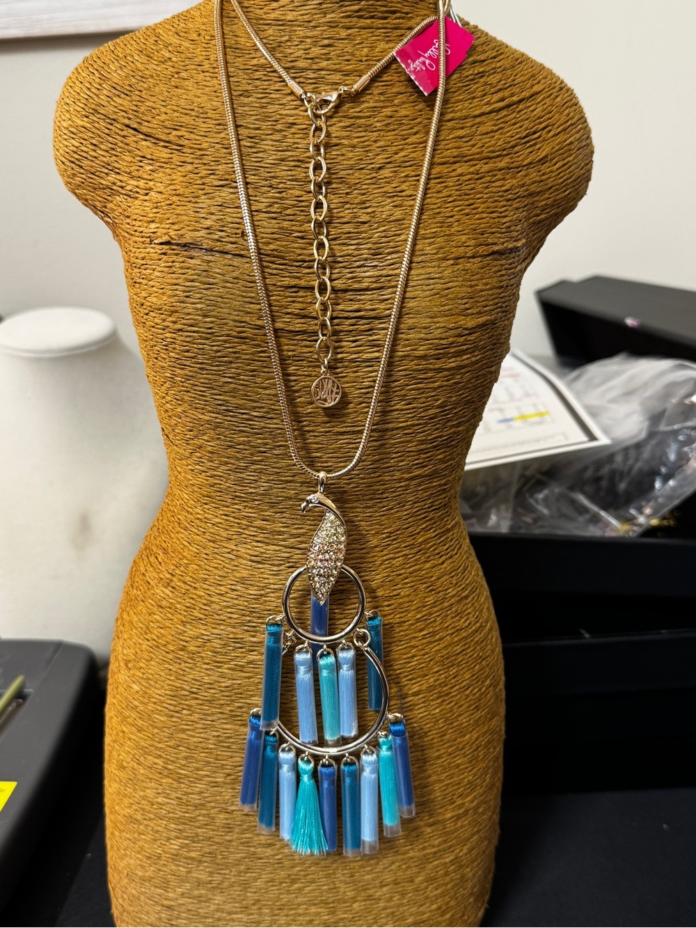 Lilly Pulitzer Gold-Tone Pendant Necklace with Blue Tassels